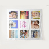 18e verjaardag witte roze fotocollage wandkleed (Voorkant (horizontaal))