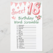18e verjaardag Word Scramble Game (Voorkant)