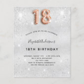 18e Verjaardag Zilver roos Goud Glitter Uitnodigin (Voorkant)
