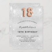 18e Verjaardag Zilver roos Gouden Sparkles Kaart (Voorkant / Achterkant)