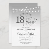 18e verjaardag - Zilver Wit Kaart (Voorkant / Achterkant)