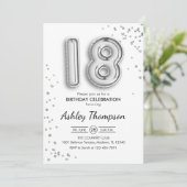 18e verjaardag - Zilveren ballonnen Kaart (Staand voorkant)