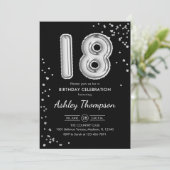 18e verjaardag - zilveren ballonnen zwart kaart (Staand voorkant)