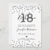 18e verjaardag Zilveren Glam Glitter Confetti Kaart (Voorkant)
