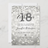 18e verjaardag Zilveren Glam Glitter Lights Kaart (Voorkant)