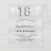 18e verjaardag zilveren glitter budgetuitnodiging flyer (Voorkant)