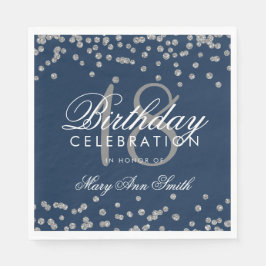 18e Verjaardag Zilveren Glitter Confetti Navy Blue Servet