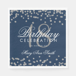 18e Verjaardag Zilveren Glitter Confetti Navy Blue Servet