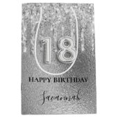 18e verjaardag zilveren glitter druppels naam medium cadeauzakje (Voorkant)