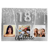 18e verjaardag zilveren glitter foto naam groot cadeauzakje (Achterkant)