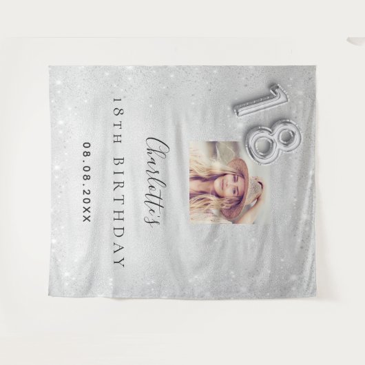 18e verjaardag zilveren glitter foto welkom wandkleed (Voorkant (horizontaal))