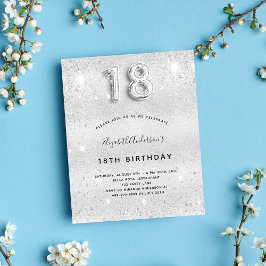 18e verjaardag zilveren glitter glamoureus uitnodiging briefkaart