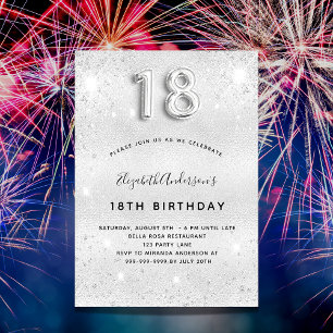 18e verjaardag zilveren glitter luxe kaart