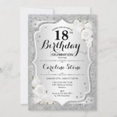 18e verjaardag - Zilveren strepen witte rozen Kaart (Voorkant)