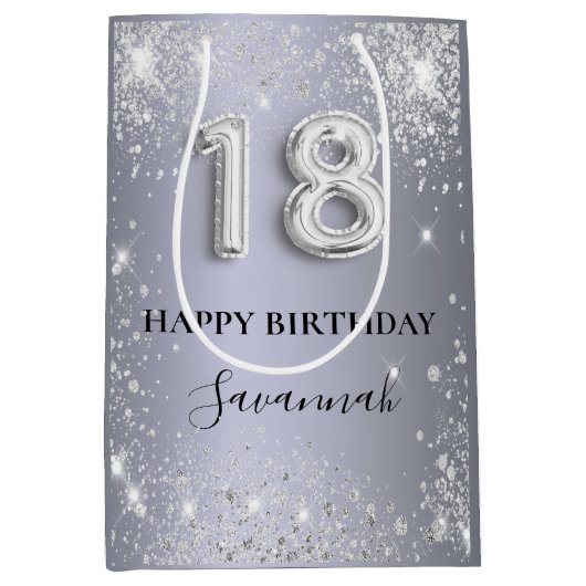 18e verjaardag zilverglitter glamoureus monogram medium cadeauzakje (Voorkant)