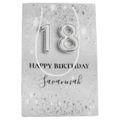 18e verjaardag zilverglitter-monogram medium cadeauzakje (Voorkant)