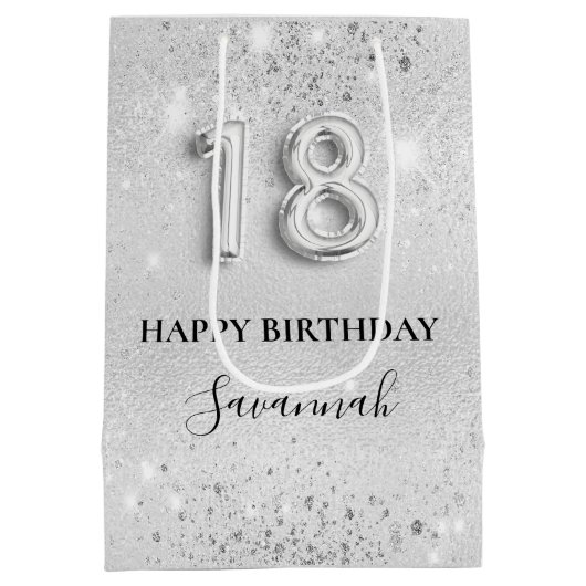 18e verjaardag zilverglitter-monogram medium cadeauzakje (Achterkant)