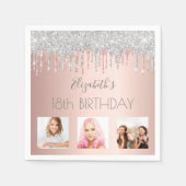 18e verjaardag zilverglitter roos gouden foto servet (Voorkant)