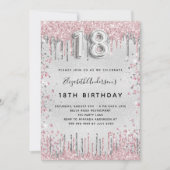 18e verjaardag zilverroze metalen glitterstof kaart (Voorkant)
