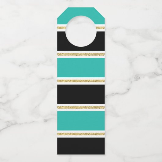 18e Verjaardag Zwart Blauwgroen Goud Glitter Confe Flessenhanger (Achterkant)