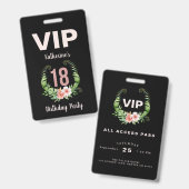 18e verjaardag zwart bloemmotief VIP Badge (Voor- en achterkant)