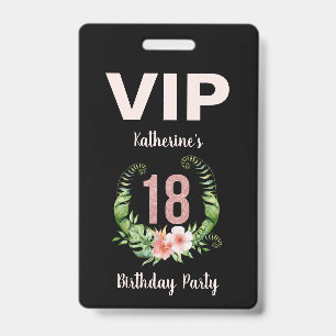 18e verjaardag zwart bloemmotief VIP Badge