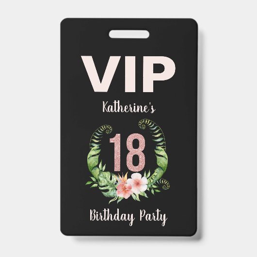 18e verjaardag zwart bloemmotief VIP Badge (Voorzijde)