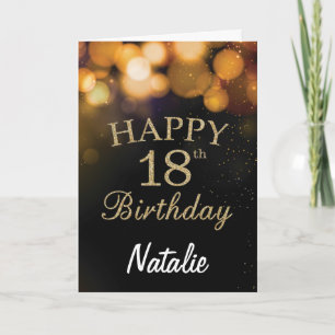 18e Verjaardag Zwart en Goud Glitter Kaart