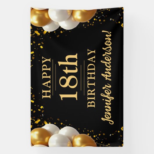 18e verjaardag zwart en goud spandoek (Verticaal)
