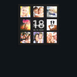 18e verjaardag zwart foto collage naam canvas afdruk<br><div class="desc">Een uniek 18e verjaardagscadeau of aandenken, haar leven vieren met een collage van 8 van uw foto's. Voeg afbeeldingen van haar familie, vrienden, huisdieren, hobbies of droomreisbestemming toe. Personaliseer en voeg een naam, leeftijd 18 en een datum toe. Grijs en wit gekleurde letters. Een chique zwarte achtergrond. Dit canvas is...</div>