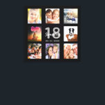 18e verjaardag zwart foto collage naam canvas afdruk<br><div class="desc">Een uniek 18e verjaardagscadeau of aandenken, haar leven vieren met een collage van 8 van uw foto's. Voeg afbeeldingen van haar familie, vrienden, huisdieren, hobbies of droomreisbestemming toe. Personaliseer en voeg een naam, leeftijd 18 en een datum toe. Grijs en wit gekleurde letters. Een chique zwarte achtergrond. Dit canvas is...</div>