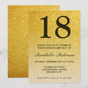 18e verjaardag zwart glam goud glitter ombre kaart