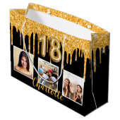 18e verjaardag zwart goud glitter druppelt foto groot cadeauzakje (Achterkant Gekanteld)