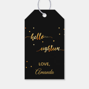 18e verjaardag zwart goud hallo 18 typografische n cadeaulabel