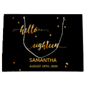 18e verjaardag zwart goud hallo 18 typografische n groot cadeauzakje (Voorkant)