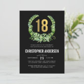 18e verjaardag zwart goud jongens kaart (Staand voorkant)