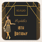 18e verjaardag zwart goud kunstdeco uit 1920 kartonnen onderzetters (Voorkant)