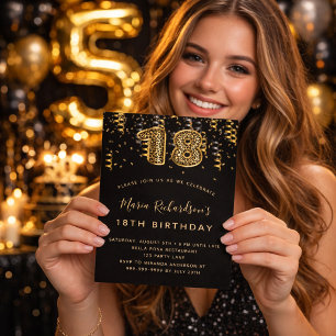 18e verjaardag zwart goud luipaard print confetti kaart