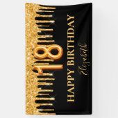 18e verjaardag zwart goud welkom spandoek (Verticaal)
