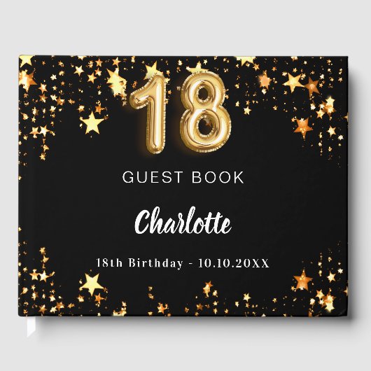 18e verjaardag zwart gouden sterren gastenboek (Voorkant)