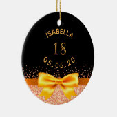18e verjaardag zwart gouden strik naam keramisch ornament (Rechts)