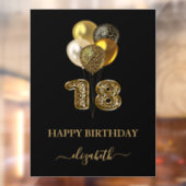 18e verjaardag zwart goudluipaard naamscript raamsticker (Vel 2)