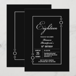18e verjaardag zwart met White Lijst Party Kaart