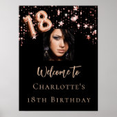 18e Verjaardag zwart roos gouden foto ster welkom Poster (Voorkant)