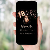 18e Verjaardag zwart roos gouden foto ster welkom Poster