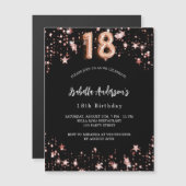 18e verjaardag zwart roos gouden sterren luxe magnetische uitnodiging (Voorkant / Achterkant)