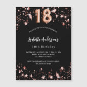 18e verjaardag zwart roos gouden sterren luxe magnetische uitnodiging (Voorkant)