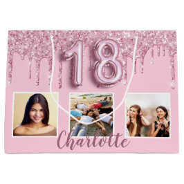 18e verjaardag zwart roze glitter druppelt foto na groot cadeauzakje