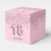 18e verjaardag zwart roze glitter druppelt je op bedankdoosjes (Voorkant Zijde)