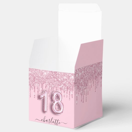 18e verjaardag zwart roze glitter druppelt je op bedankdoosjes (Geopend)